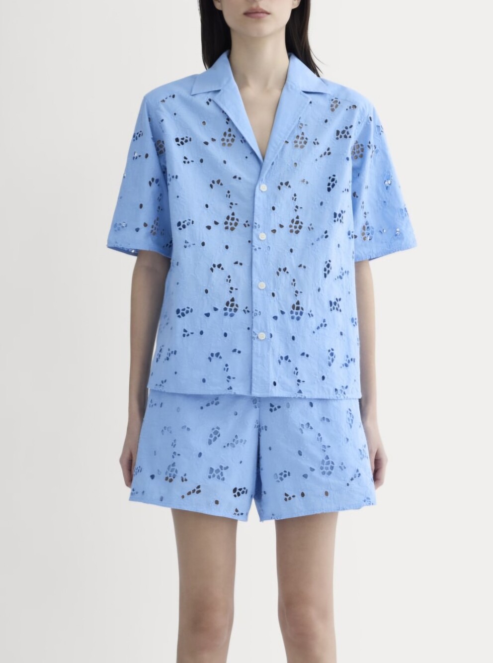Everlane Light Blue Eyelet Short Set